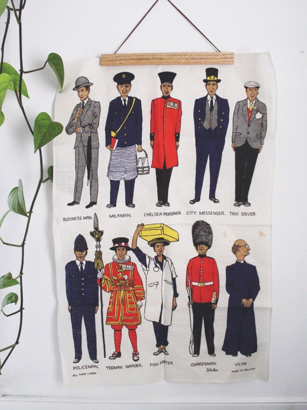 Vintage Ulster Irish Linen Tea Towel Wall Hanging British Worker Mid-Century Sou